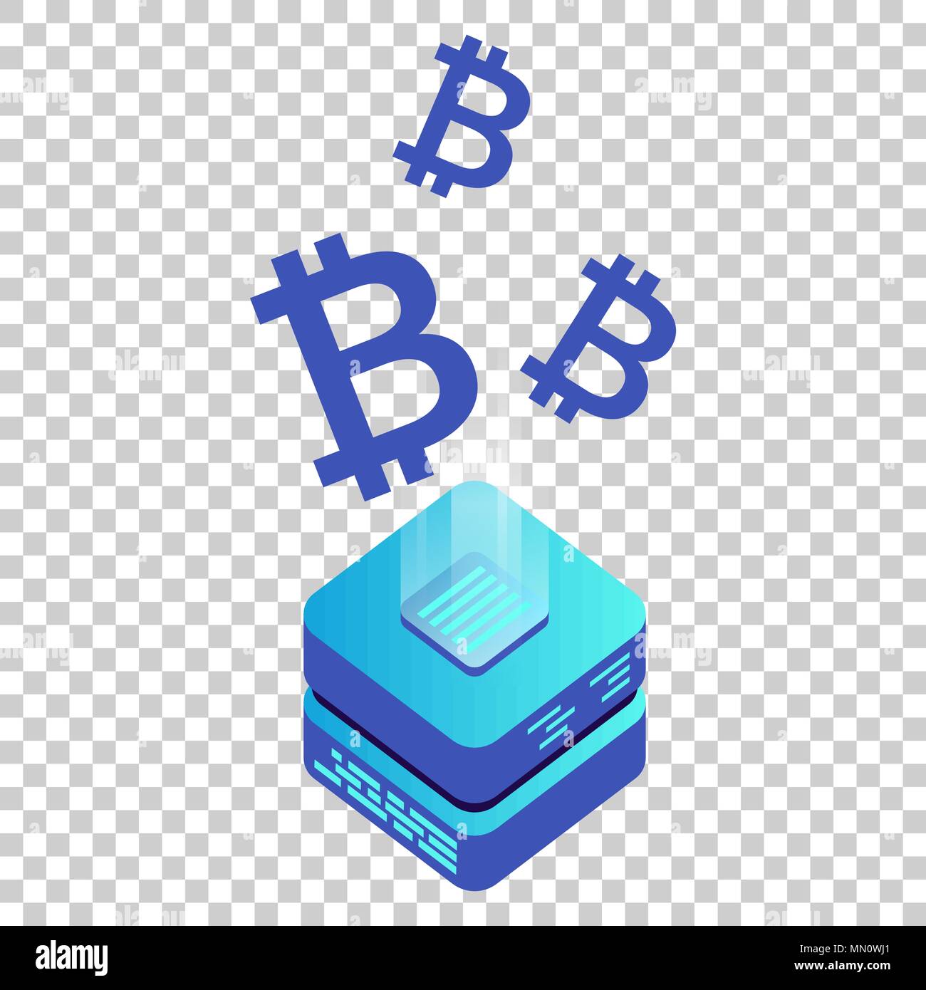 Mining Bitcoin!    Server Vector Icon In Isometric Style Blockchain - 